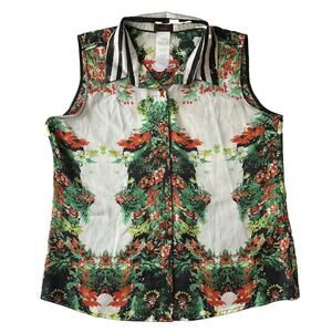 Mark. Women Button Up Shirt XXL Multicolor Floral Collared Front Sleeveless